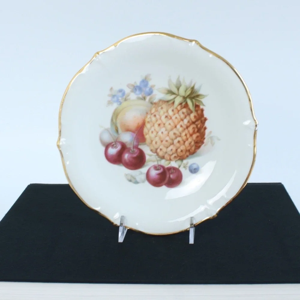 Schumann Arzberg Fruit Motif Porcelain Plate Gold‎ Trim Germany 6.25in Vintage
